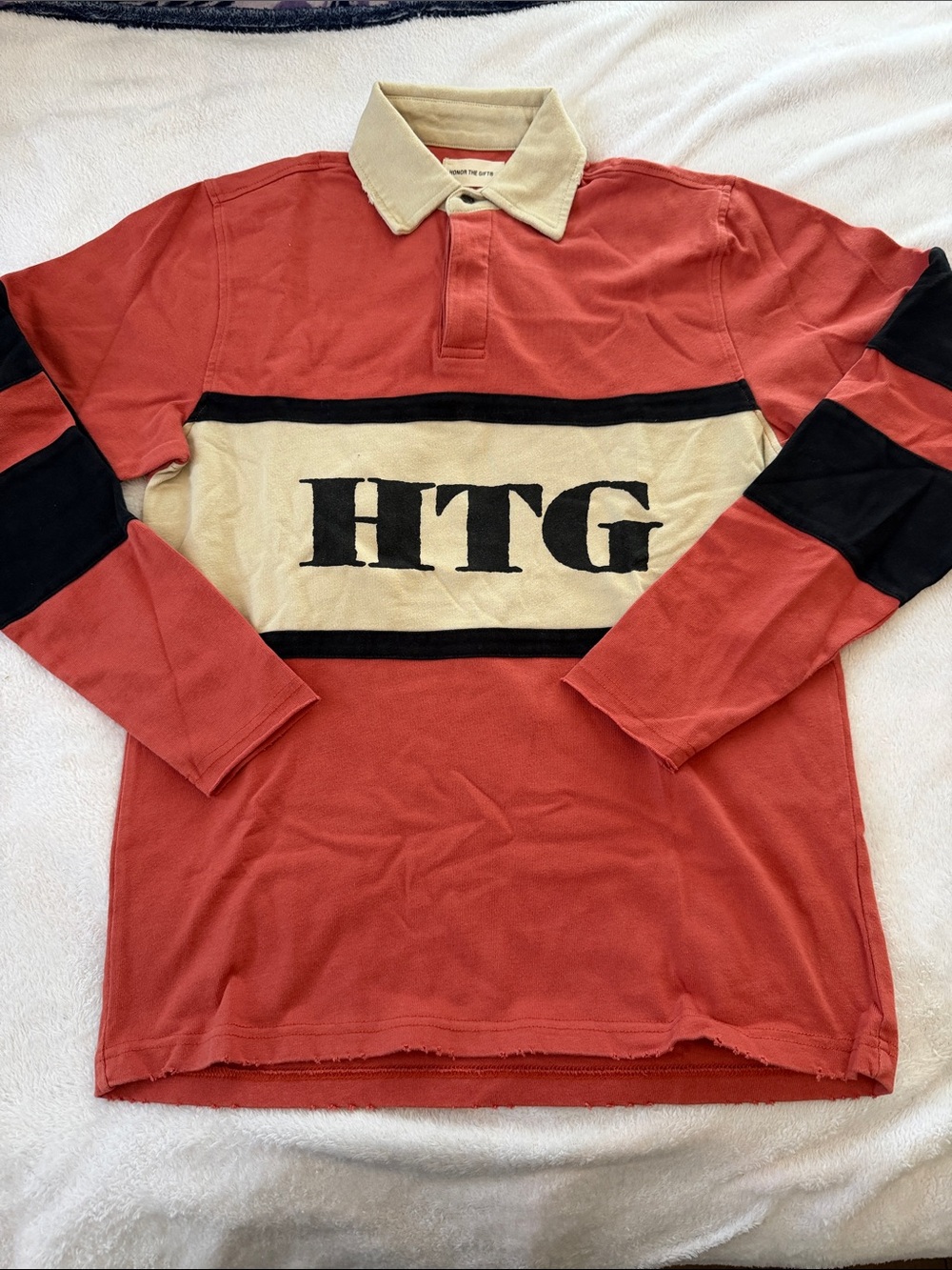 HTG Long Sleeve Rugby Shirt - Red with Cream & Black